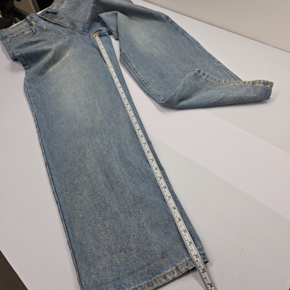 AFRZ Gold Metallic Coated Wide Leg Jeans Blue‎ Denim High Rise sz 25 Streetwear - Picture 5 of 8